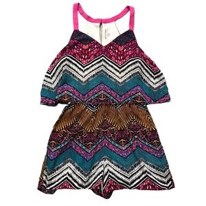 Printed V- Neck Romper- Size M